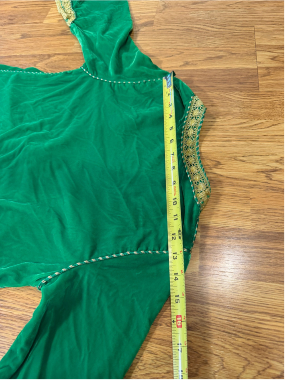 Emerald Green Velvet Kaftan Caftan Gold Metallic Trim Small - Picture 10 of 10